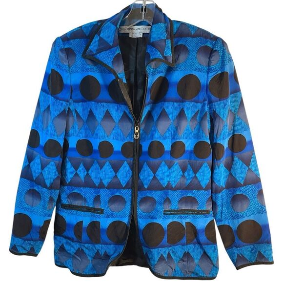Anne Crimmins UMI Collections Ladies Blazer 4 Blue Black 100% Silk Print Jacket - Picture 10 of 10